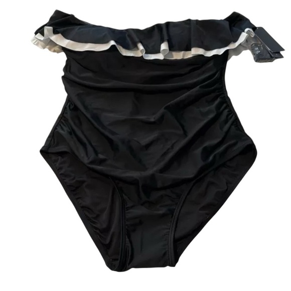 New Tommy Hilfiger Women's Bandeau One Piece Swimsuit_Navy&white_size 10 - Picture 7 of 10